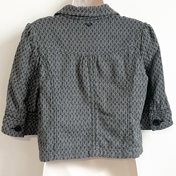 Roxy Cropped Herringbone Single Breasted Blazer Casual Jacket Gray black Medium - Picture 3 of 9